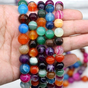 Polished colorful natural striped agate round beads for DIY bracelet jewelry making