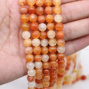 Polished orange dragon vein agate beads for DIY jewelry with natural crackle texture