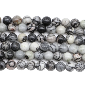 Polished black net stone round beads with natural zebra veins for DIY jewelry making