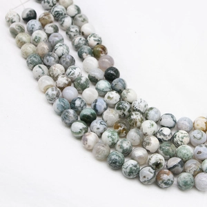 Natürliche Baumachat-Rundperlen für DIY-Schmuck mit grünen und weißen Texturen