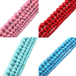 Marbled turquoise beads in pink, red, cyan, and blue for DIY jewelry making and crafting