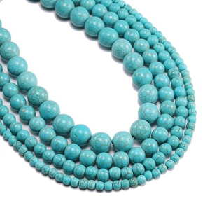 Blue turquoise stone beads with natural brown matrix texture in various round sizes