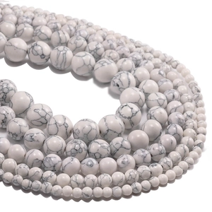 Polished white howlite stone beads with grey marble texture for DIY jewelry making