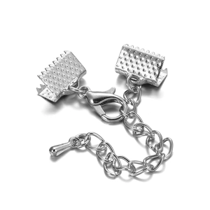 Gepolijste zilveren karabijnsluiting set met verlengketting en koorduiteinden voor sieraden