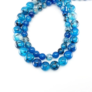 Fili di perle rotonde in agata blu venata di drago per la creazione di gioielli fai-da-te