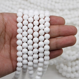 Natural Porcelain White Stone Loose Beads Round Polished Semi Finished Beads For DIY Jewelry Making Bracelet Necklace