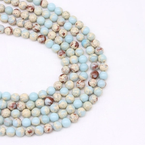 Natural emperor stone round beads with light blue and beige patterns for DIY jewelry