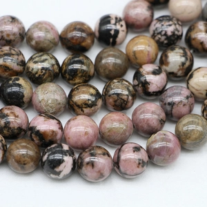 Natural rhodonite round beads for DIY jewelry with unique pink and black marbled patterns
