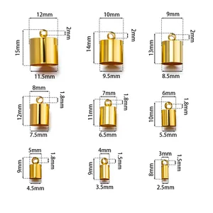 Size chart for 9 golden bell tassel caps with detailed height and width measurements