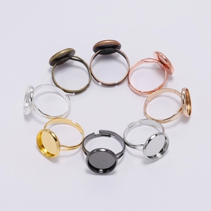 8-color vintage adjustable ring blanks set for DIY jewelry with round flat bezel trays