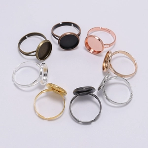 8pcs adjustable vintage DIY ring base settings with round cabochon trays in multi-color finish