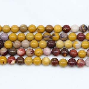 Polierte Naturmookait-Rundperlen in Gelb, Rot und Creme für DIY-Schmuck-Projekte