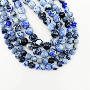 Natural blue flame agate polished round beads for jewelry making diy bracelets
