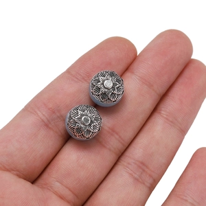 Sunflower engraved DIY gear bead caps in vintage silver finish for jewelry making
