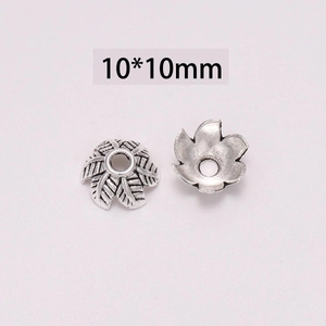 Silver 10mm flower bead caps for DIY jewelry making featuring five-petal floral design