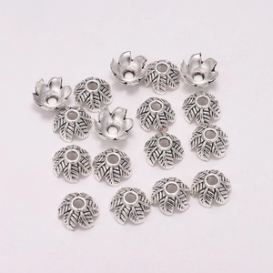 10mm Retro Flower Bead Caps Antique Silver Metal 6-Petal Hollow Spacer Beads For DIY Jewelry Making Accessories Findings