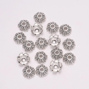DIY silver flower bead caps and spacers with 6 petals for jewelry making accessories