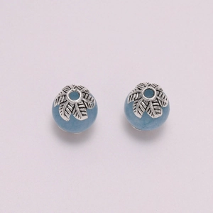 DIY jewelry 10mm light blue beads with vintage silver flower petal caps for handicrafts