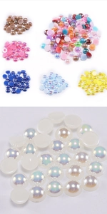 Detailed macro view of multi-colored iridescent ABS flatback pearls for DIY nail art and crafts