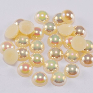 Flatback iridescent creamy yellow half round pearls for DIY nail art and craft decoration