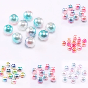 Gradient Multicolor ABS Artificial Pearl Beads Round Loose Beads With Hole For DIY Jewelry Necklace Bracelet Making Accessories