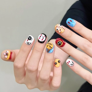 3D Halloween press-on nails featuring Ghibli-inspired No Face and soot sprite relief art