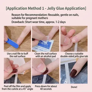 Kids' press-on nails application guide with red nail tips and jelly glue tutorial