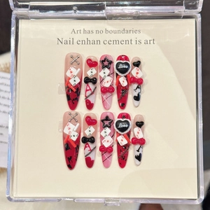 Handmade 3D Poker Ace Press On Nails Stiletto Hearts Spades Red Black White Halloween Valentine Fashion Jewelry For Women