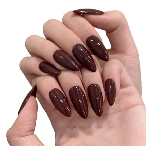 Glossy deep burgundy long stiletto press-on nails set for a minimalist aesthetic