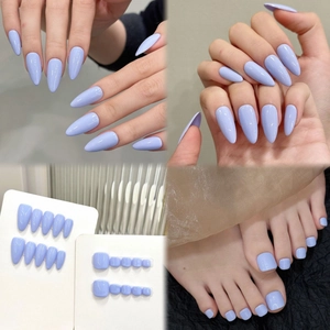 Glänzendes Hellblau-Violett Künstliche Nägel Zum Aufkleben Mandelform Finger Und Zehennägel Abdeckung Damen Täglich Dekor