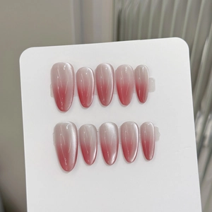 Handmade Cat Eye Blush Gradient Press On Nails Plum Color Almond Shape Phototherapy Manicure Reusable False Nails For Women