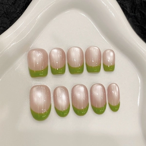Unghie Finte da Applicare Francesi Occhio di Gatto Verde Minimaliste Anguria Verde Menta Rosa Luccicanti Donna Estate