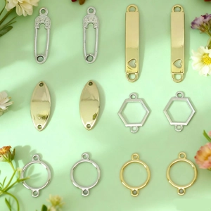 Connecteurs de Pendentifs en Alliage DIY pour la Fabrication de Bijoux Cœur Évidé Géométrique Rectangle Épingle Ovale Rond Charms Or Argent Accessoires Bijoux