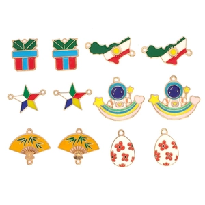 Set of 12 enamel DIY pendants featuring Kurdistan map and rainbow astronaut designs