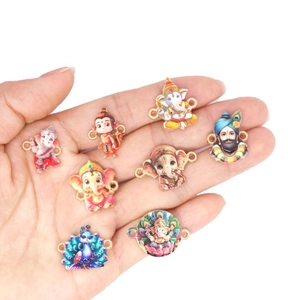 Set of 8 alloy enamel Hindu deity pendants for DIY jewelry necklaces and accessories