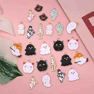 Ciondoli in Lega di Smalto di Halloween per la Creazione di Gioielli Fai-da-te Fantasma Zucca Teschio Mummia Ciondoli per Orecchini Collana Artigianato