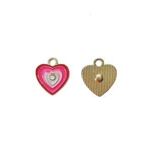 Vorder- und Rückseite des mehrlagigen Emaille-Herzanhängers mit kleinem Kristall für DIY-Schmuck