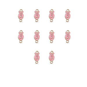 Dettaglio di 10 ciondoli a forma di pesce in smalto rosa con strass e doppi anelli