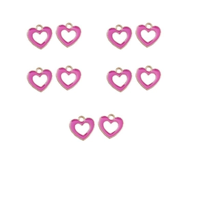 Set di 10 ciondoli a cuore in smalto rosa con bordi dorati per la creazione di gioielli DIY