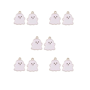 Set di 10 ciondoli a forma di fantasma in smalto rosa e bianco con base in lega dorata