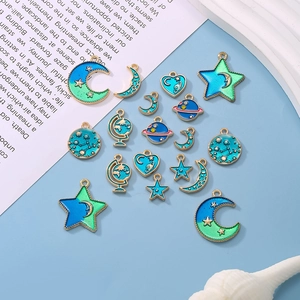 Blue Starry Sky Celestial Alloy Enamel Pendant Moon Star Earth DIY Jewelry Making Accessory For Bracelet Necklace Earrings Charms