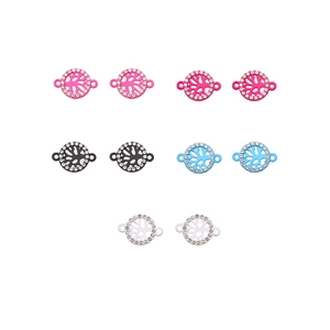 Detailed view of colorful Tree of Life alloy connectors with rhinestones for DIY jewelry