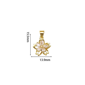 Detailed size view of the 15.5mm rotating gold flower pendant with zircon petals