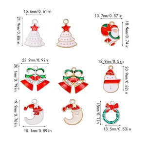 Size chart showing dimensions of Christmas alloy pendants in millimeters and inches