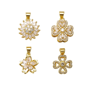 Gold-plated clover and sunflower rotatable pendants with sparkling zircon stones