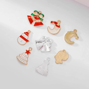 Set of 10 Christmas enamel alloy charms with bells, moon, snowman and tree designs