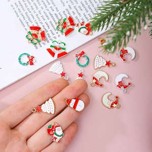 DIY Christmas charms set with Santa, tree, and bells in enamel zinc alloy for jewelry