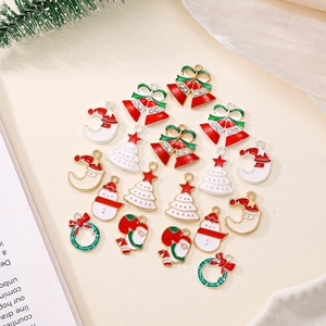 Set of 10 Christmas enamel alloy charms with bells and Santa for DIY jewelry making