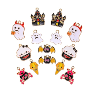 Detailed set of 10 Halloween enamel alloy charms including ghosts and castle for DIY crafts