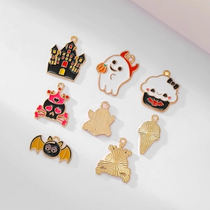 10Pcs Halloween alloy enamel charms including pumpkin and ghost for DIY jewelry making